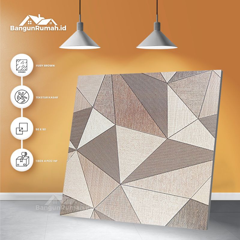 Keramik Kasar Teras Garasi Carport Concord Ruby Brown 50x50