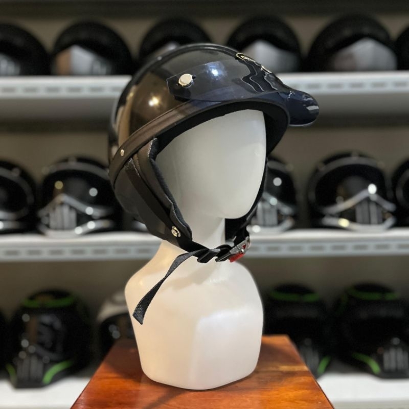 Helm Custom Chips Vintage Black Glossy / Helm Warkop DKI / Helm Jadul Retro Classic