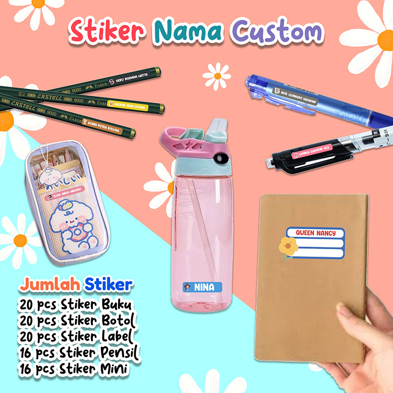 

STIKER NAMA WATERPROOF PREMIUM QUALITY | 5 UKURAN | STIKER LABEL ANAK | BUKU | BOTOL | PENSIL | PULPEN