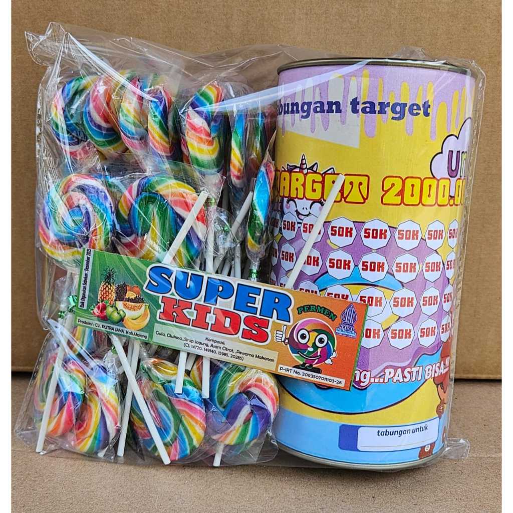 

PERMEN LOLIPOP PELANGI SUPER KIDS BERHADIAH ISI 30 (Langsung dari pabriknya). Cek deskripsi yaa.