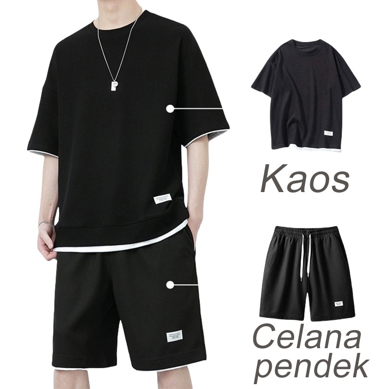 HOT PRODUCT (WAFFLE)BAJU SETELAN PRIA/BAJU OVERSIZE PRIA/KOREA STYLE PRIA - KAOS DAN CELANA PENDEK4