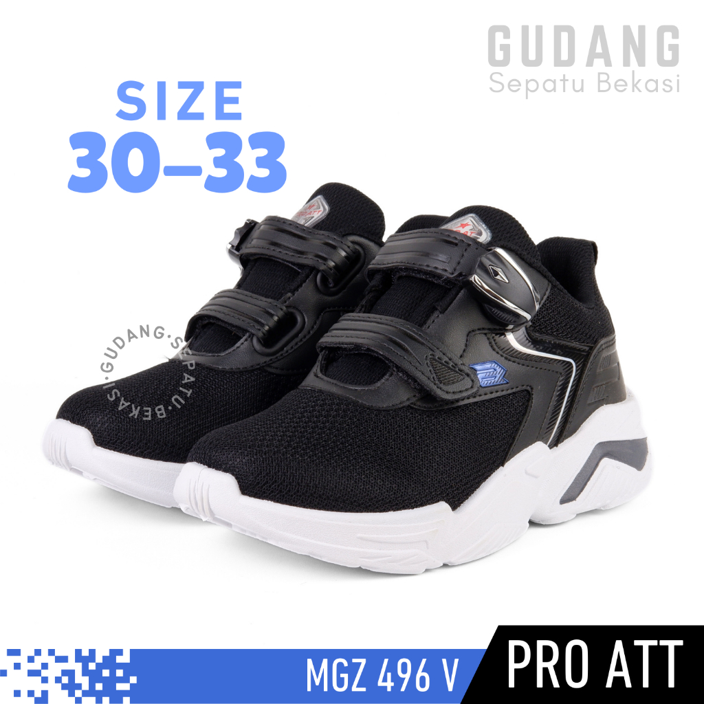 Sepatu Sekolah Anak Laki-laki / Cewek SD Kelas 1 2 3 4 Pro ATT MGZ 496 Hitam Putih Perekat Magnet