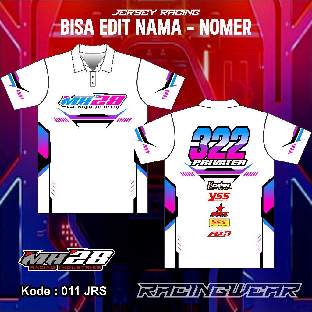 Jersey Racing MH28 Jersey Racing Kerah Polo Custom Edit Nama & Nomor Jersey Keren 011 JRS