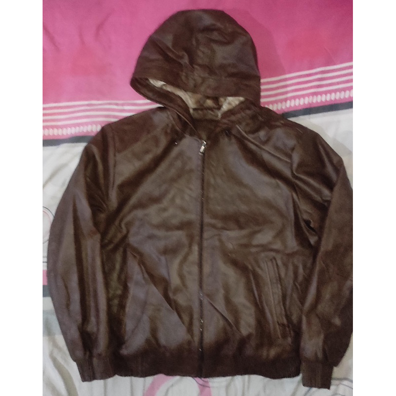 PL Jaket Bomber Hoodie Kulit Sintetis