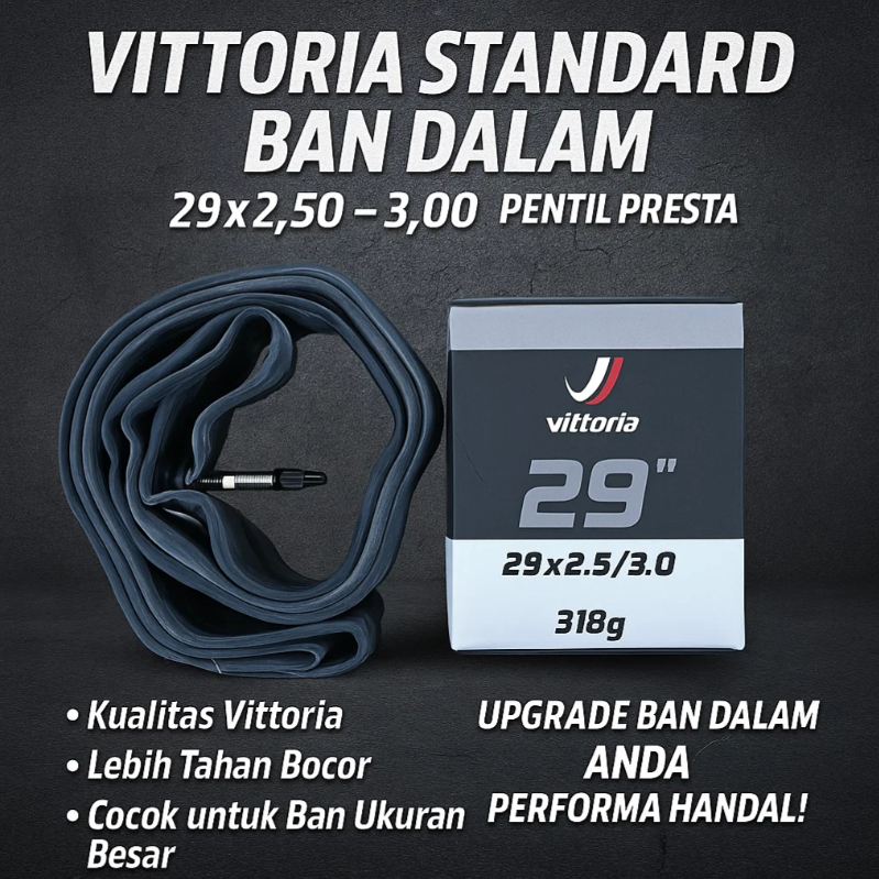 Vittoria Ban Dalam Sepeda 29 x 2.50-3.00 Standard Inner Tube Pentil Presta FV 48mm Tahan Bocor Cocok