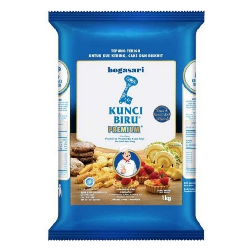 

Tepung Terigu Premium Kunci Biru Kemasan 1 KG By Bogasari TStore