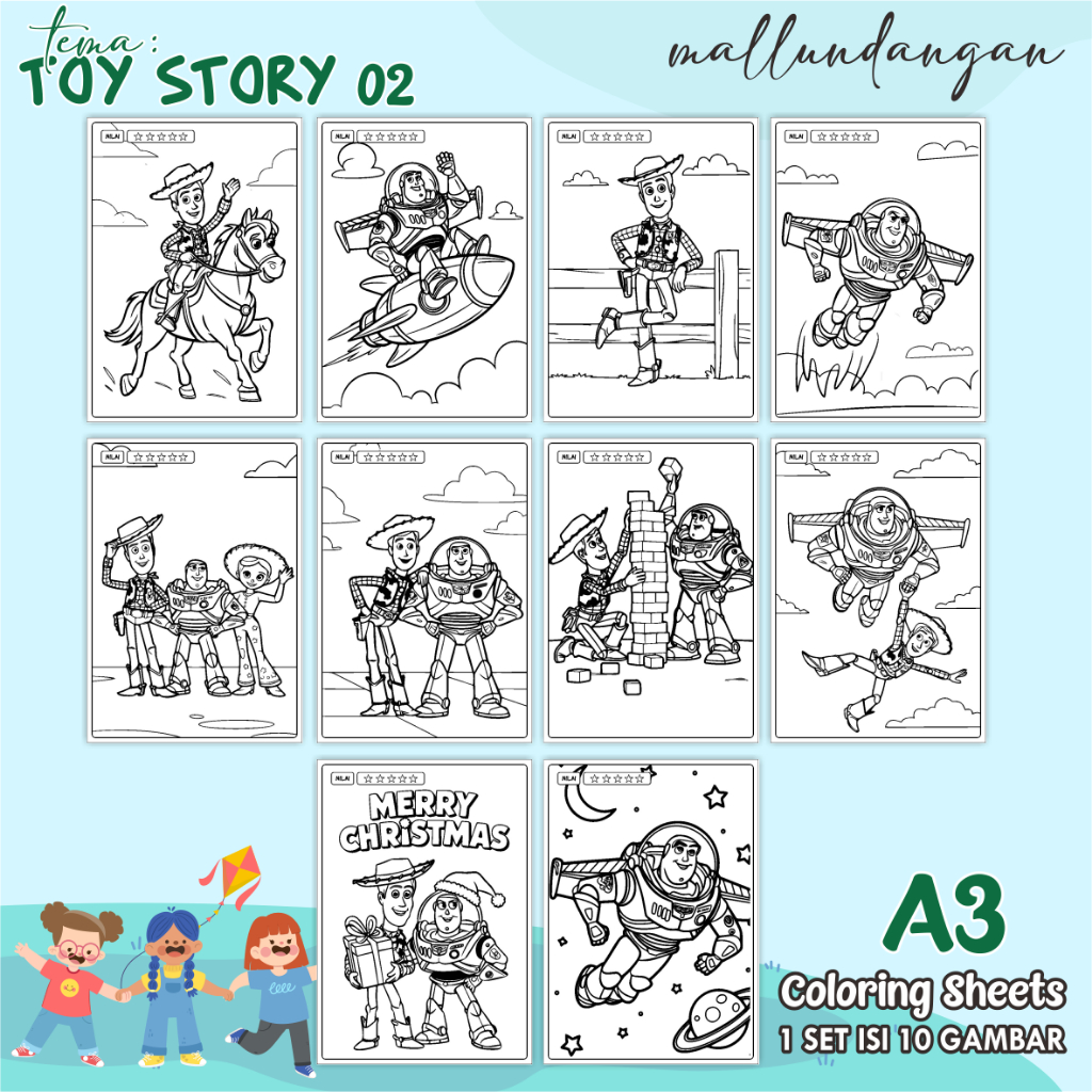 

LEMBARAN MEWARNAI ANAK A3 - TEMA TOY STORY 02 - PAPER COLORING SHEETS FOR KIDS