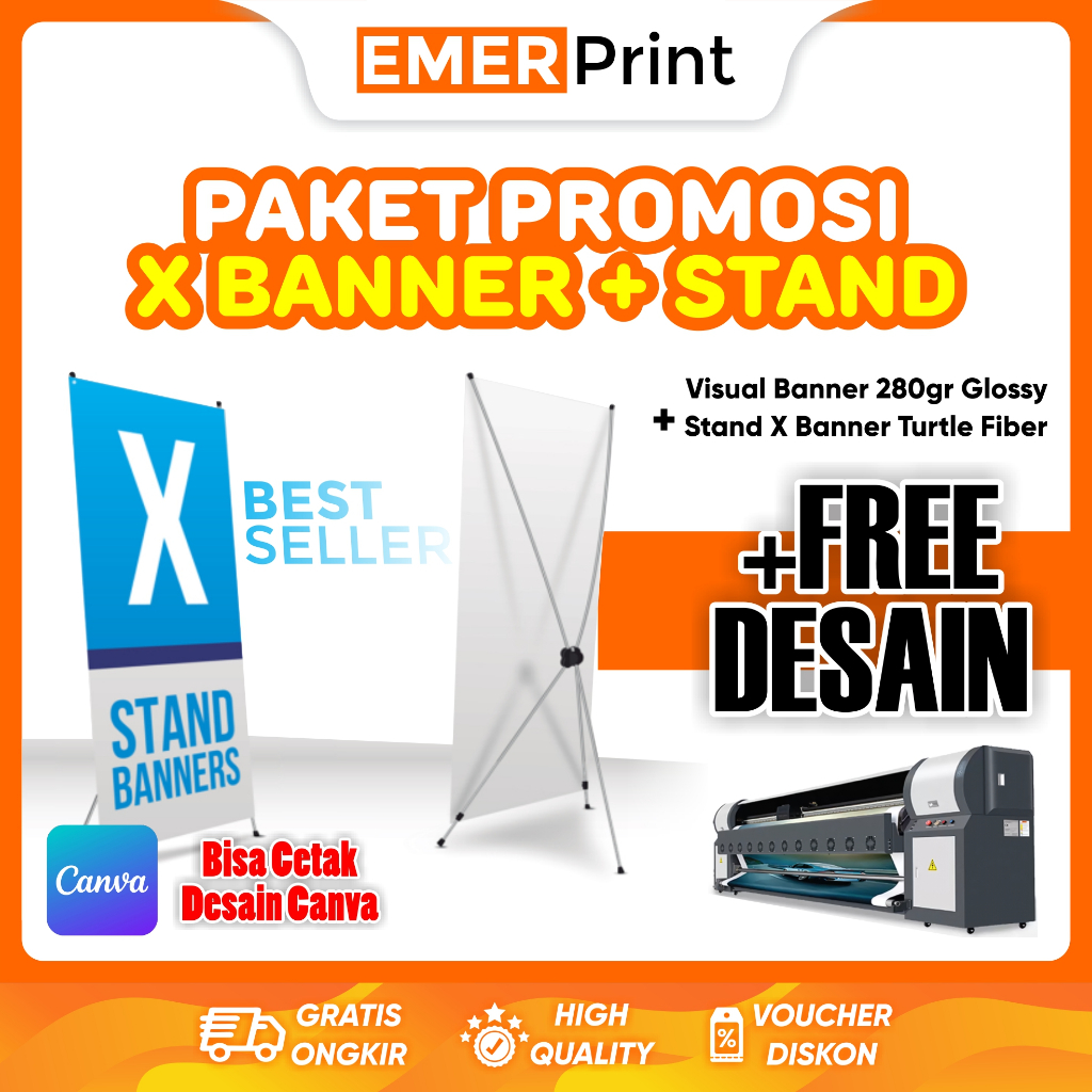 Paket Banner + Stand (banner wisuda, banner jualan kaki lima, banner toko, dll)