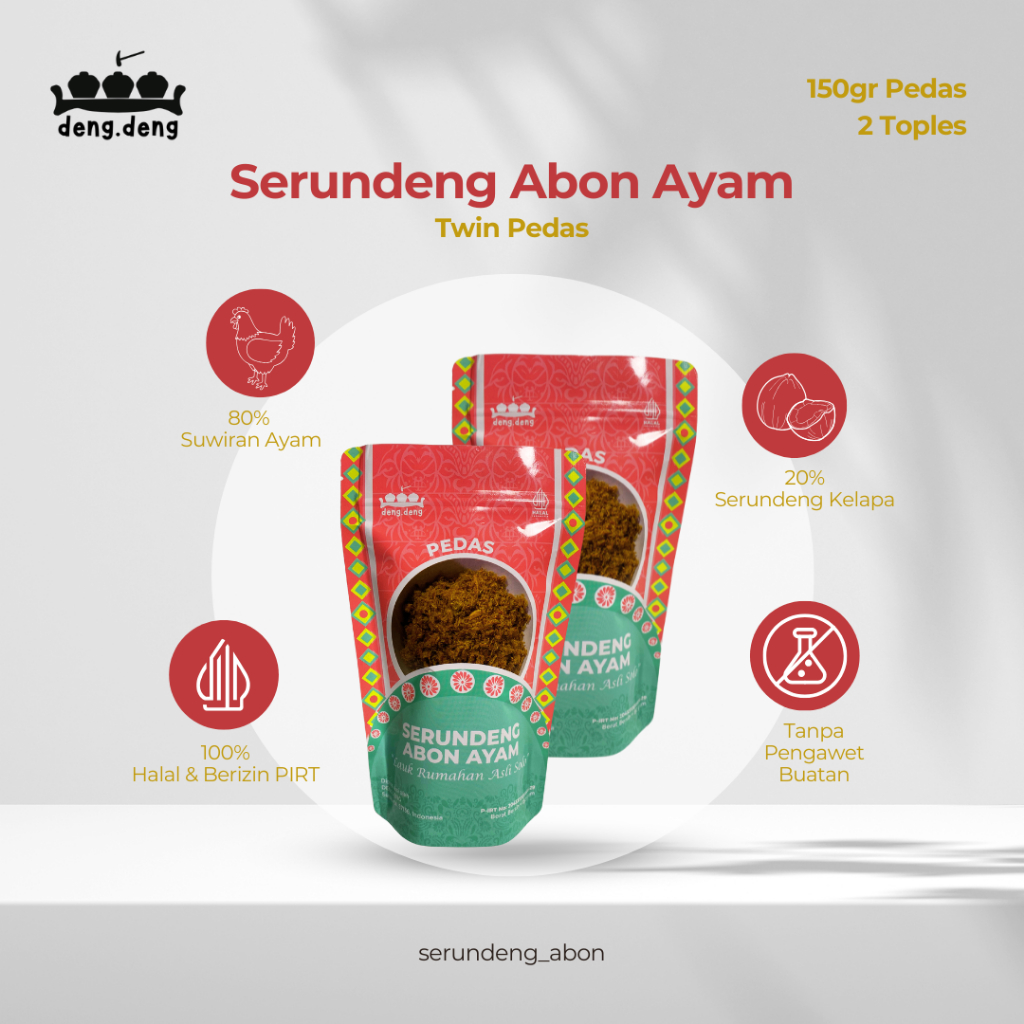 

Dengdeng Serundeng Abon Ayam Rasa Pedas Gurih 2 Pouch Lauk Makanan Instan Asli Solo 300 Gr