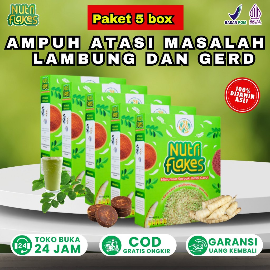 

Paket 5 Box Nutriflakes Ampuh Atasi Asam Lambung dan Gerd