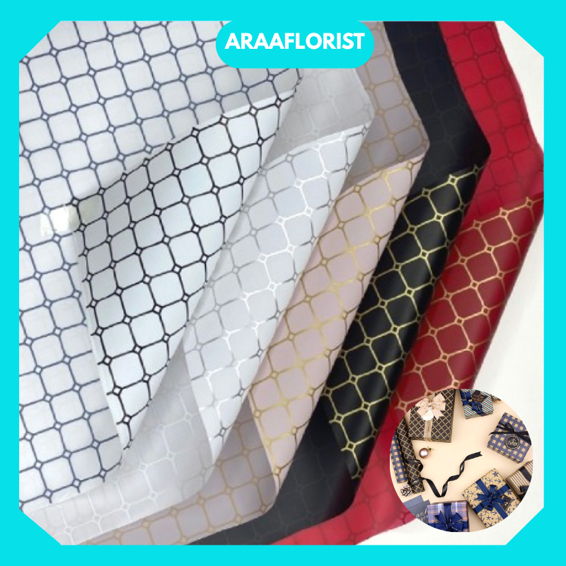 

KB050 20 LEMBAR Kertas Buket Bunga Goldline Cellophane Flower Wrapping Paper Hand Bouquet/Pembungkus Kado