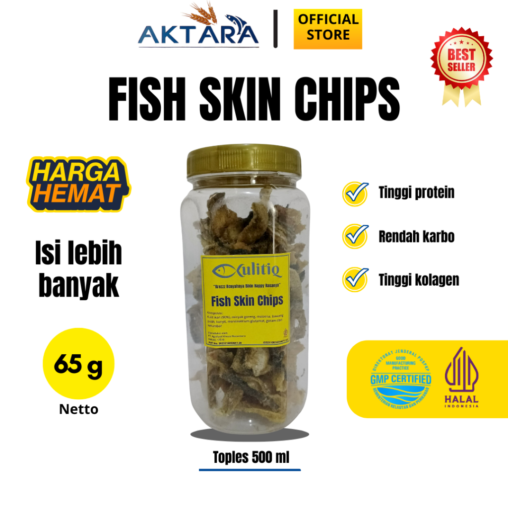 

Kulitiq Fish Skin Chips I Keripik Kulit Ikan 65 g Varian Original Ekonomis I Toples Mini 500 ml