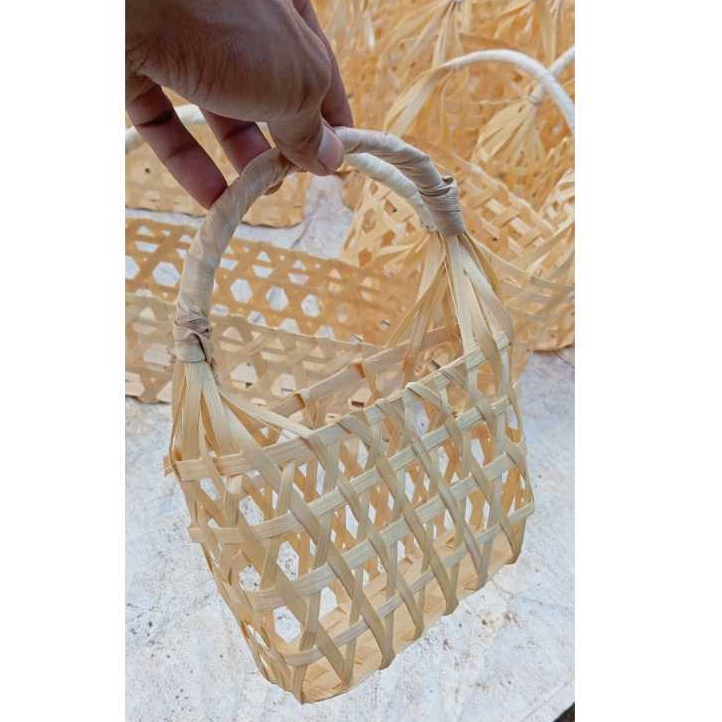 Tempat Snack tempat dodol Anyaman bambu keranjang mini tas souvenir wadah snack mini anyaman bamu