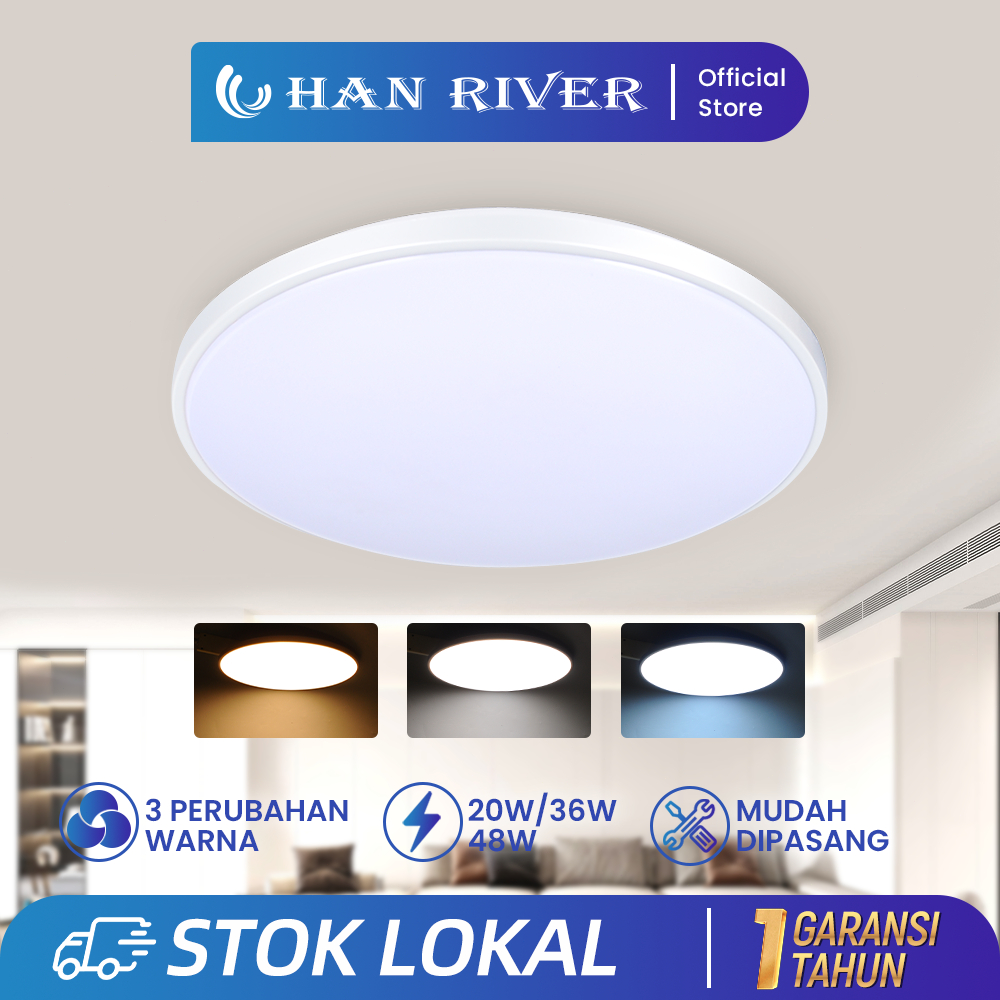 HAN RIVER 3Warna Lampu Led Plafon Rumah Ceiling 48W 36W 20W Lampu Kamar Downlight Minimalis Anti Air