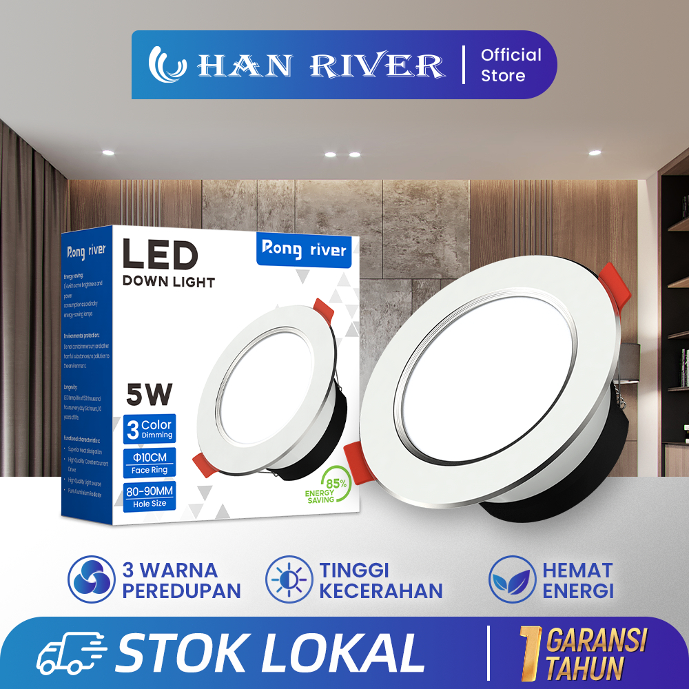 HAN RIVER 5W Lampu Downlight 3 Warna Lampu Panel Downlight Plafon