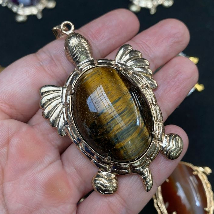 Liontin Gemstone (Kura-Kura) - Gemstone Pendant - Liontin Batu Lapis Lazuli, Tiger Eyes, Labradorite