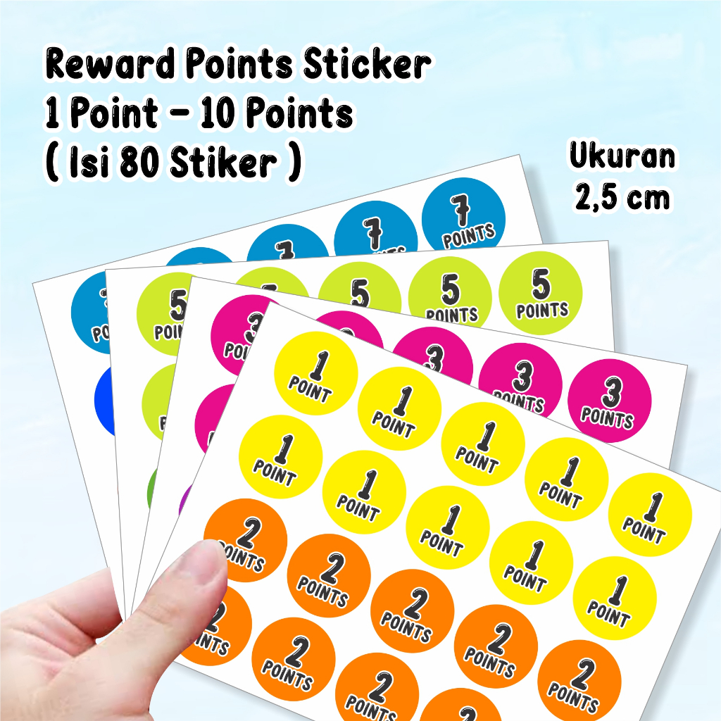 

80 pcs Reward Points Stickers – 1 to 10 Points. Stiker Hadiah Penghargaan Untuk Anak Murid.