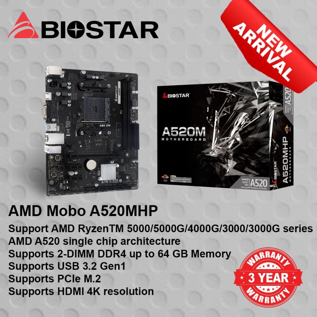 Mainboard Biostar A520MHP (AM4, AMD A520, DDR4, USB3.2, SATA3)