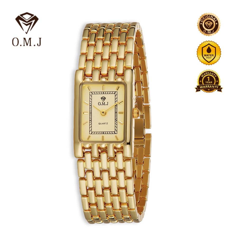 OMJ Jam Tangan Wanita Gold Watch Stainless Steel Gelang Jam Tangan Vintage Woman Watch Anti Air
