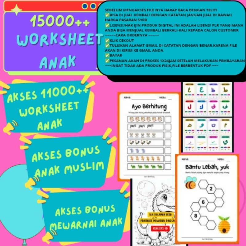 15000++ worksheet anak PAUD TK DAN SD