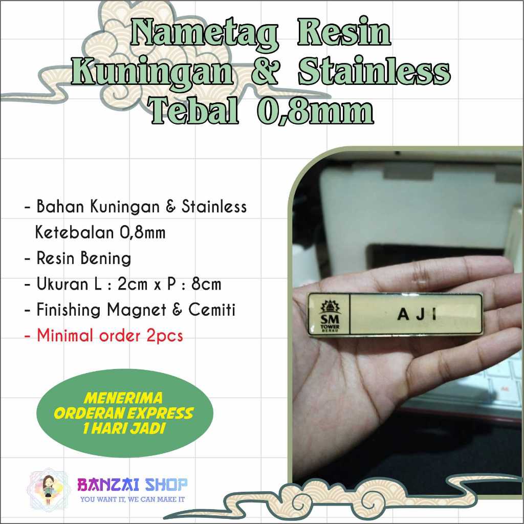 

Nametag Resin Kuningan & Stainless Ketebalan 0,8mm (Proses bisa express)