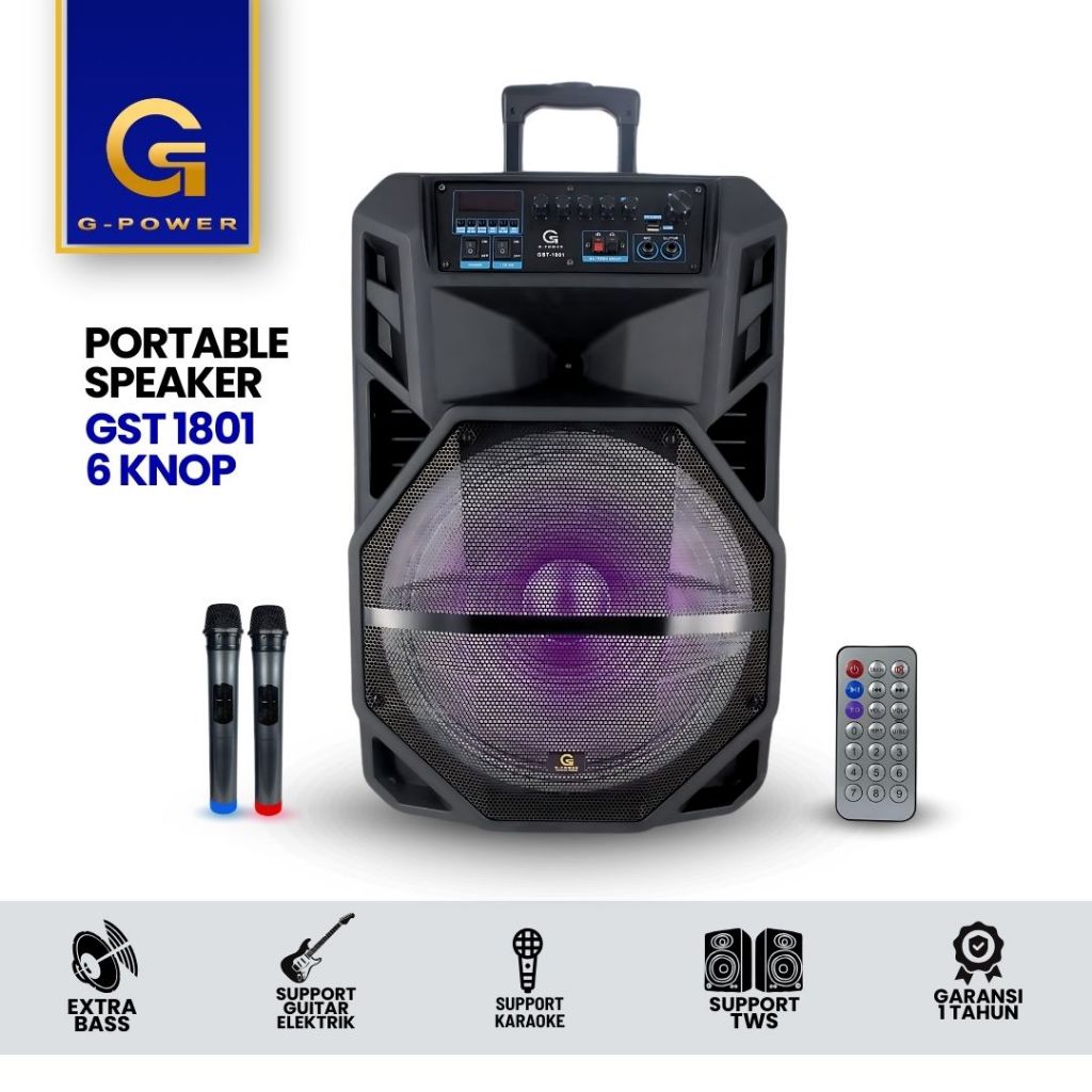 G-Power Speaker Meeting Gst 1801 6 Knop 15 inci - Speaker Bluetooth Karaoke Super Bass