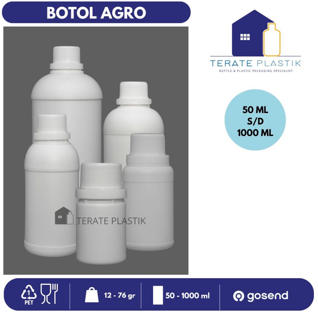 Botol AGRO HDPE 50ml - 100ml - 250ml - 500ml - 1L | Botol Pupuk Segel | Botol Labor | Terate Plastik