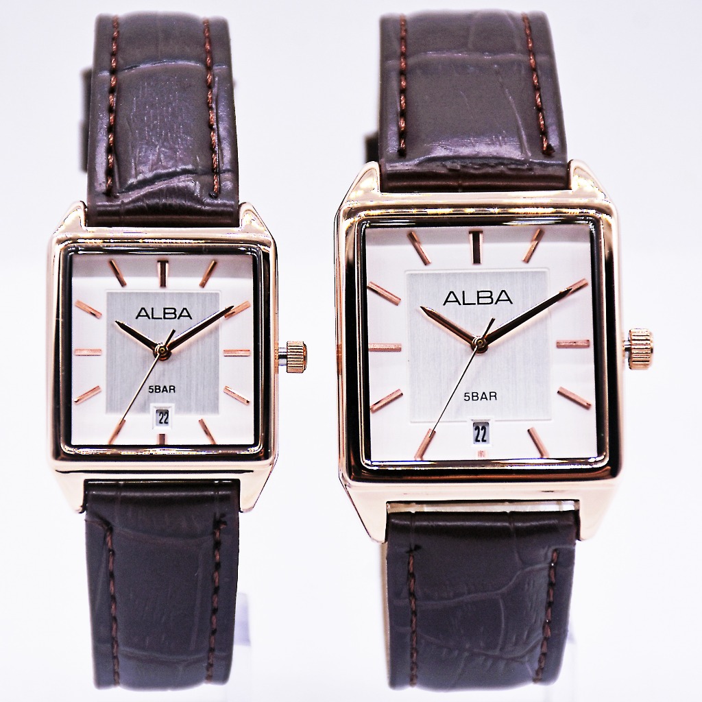 Alba 5206M,L Brown Rosegold Jam Tangan Couple Alba