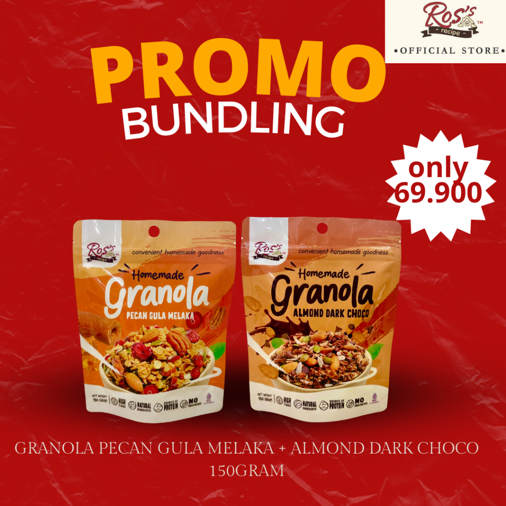 

Promo Bundling Granola Almond Dark Choco dan Pecan Gula Melaka 150gr