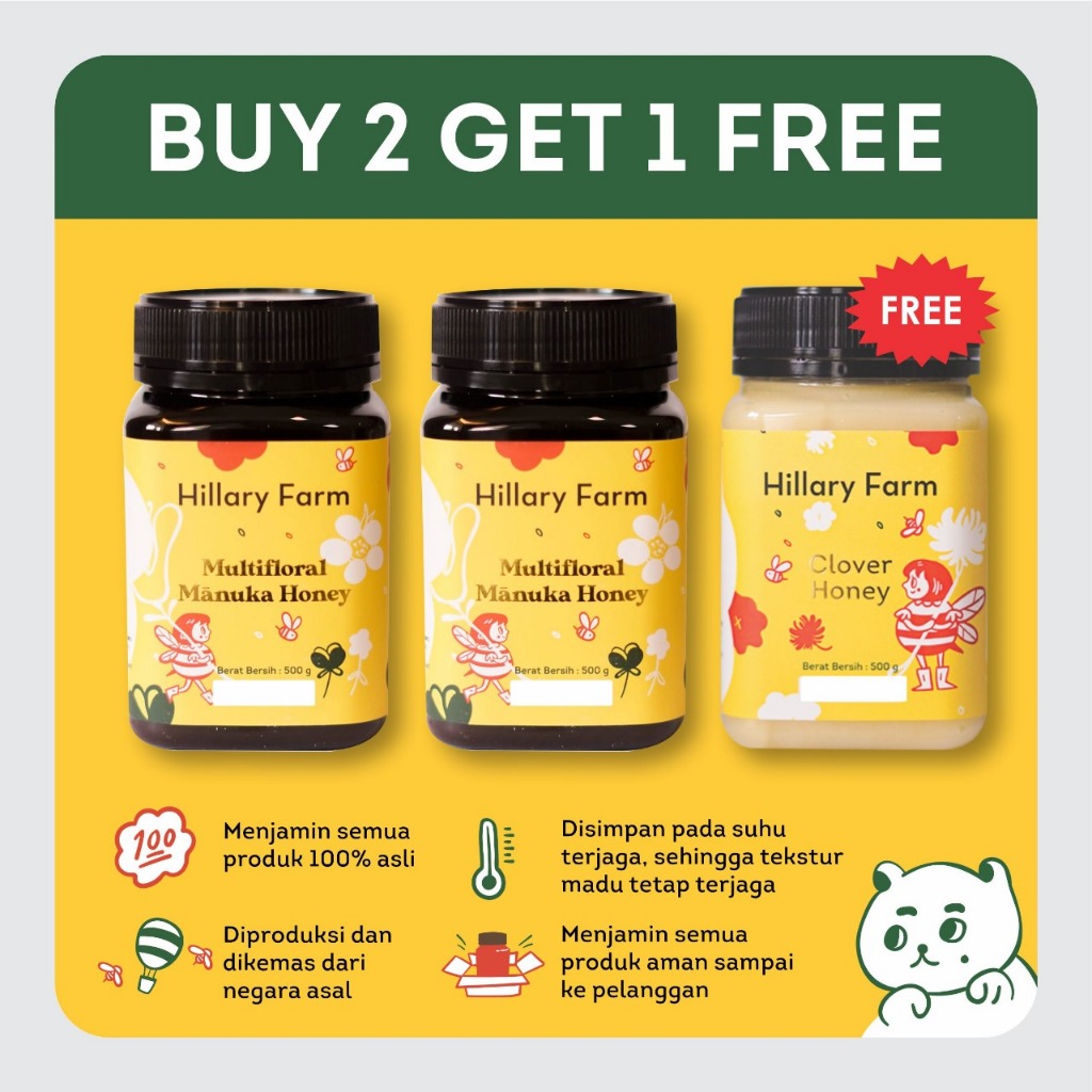 

Hillary Farm Multifloral Manuka Honey 500gr + Multifloral Manuka Honey 500gr Free Madu
