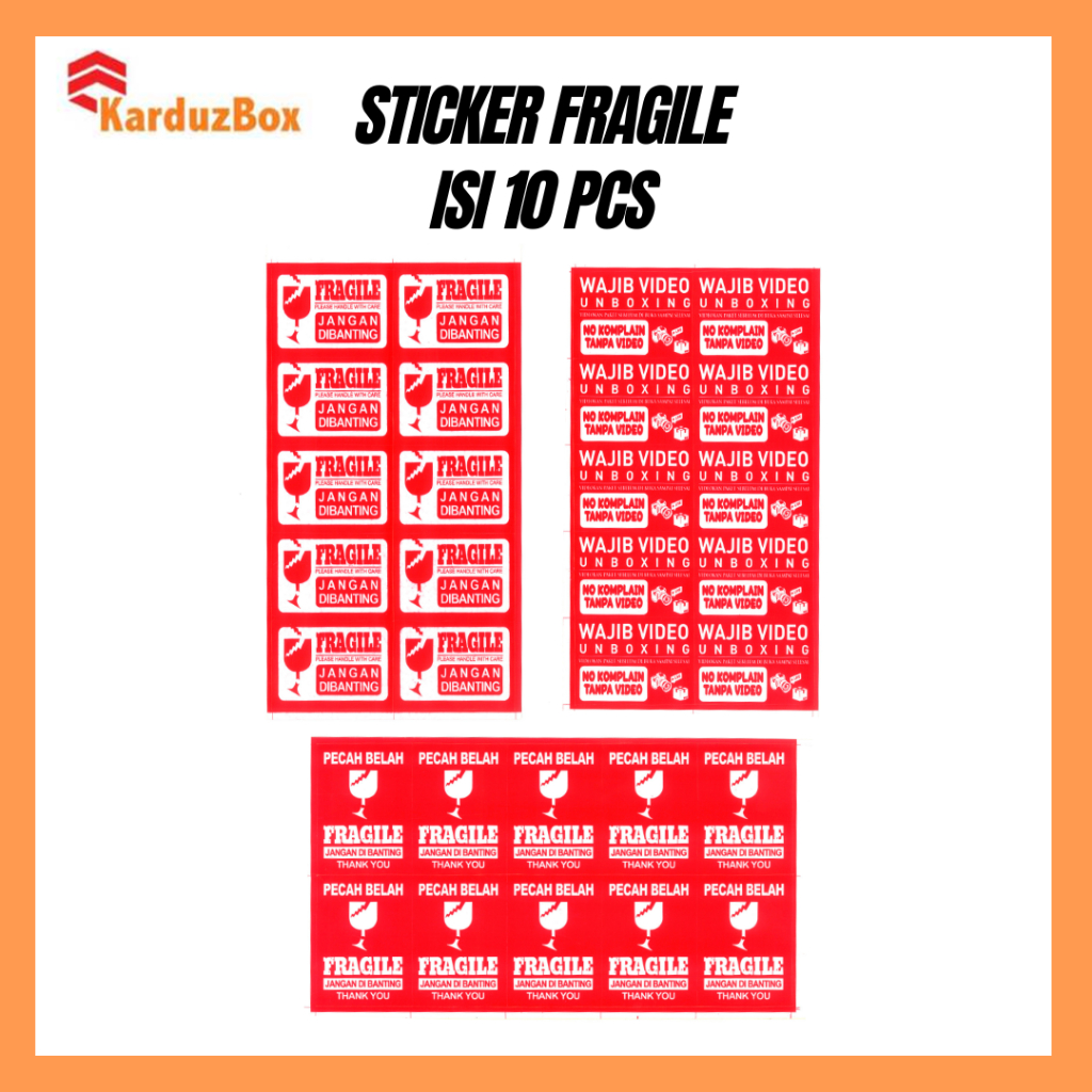 

Sticker Label Fragile Awas Pecah StikerJangan Dibanting Stiker Unboxing 5.5x4 cm (1 lembar isi 10 pcs)