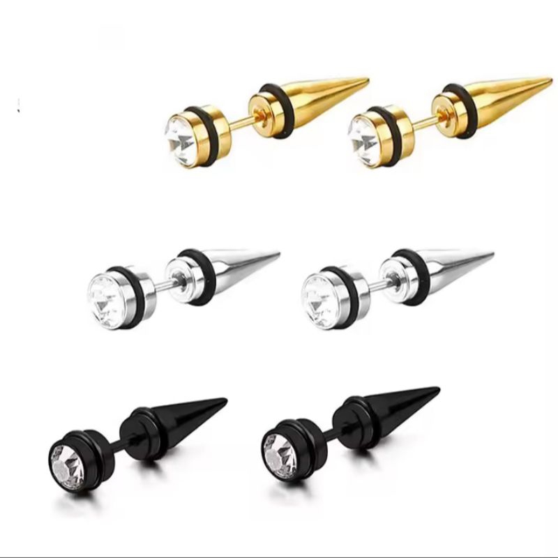 Anting Tindik Pria Wanita Diamond Titanium – Anting Tusuk Berlian Permata LUX Casual Unisex