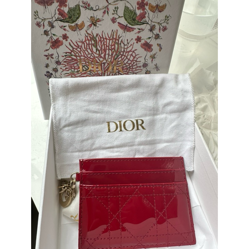 Lady dior  Card holder fresia cherry red cannage calfskin