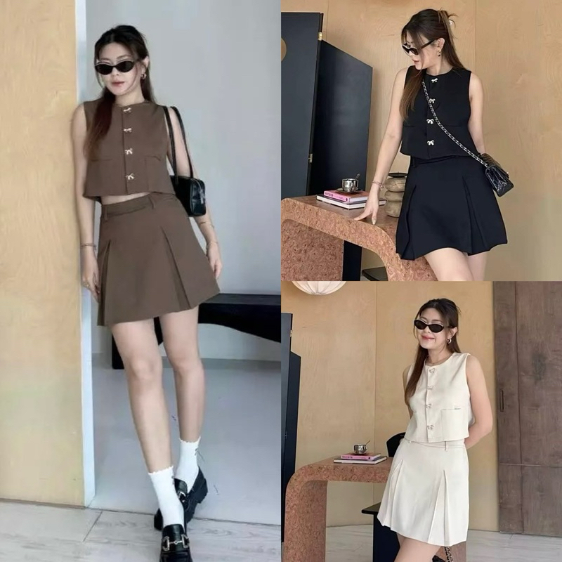 SET1069 GREELEY KOREAN STYLE VINTAGE SETELAN SKORT ROK MINI RETRO CASUAL