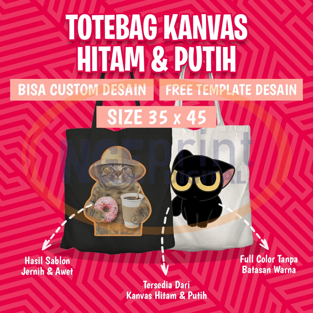 Totebag Kanvas 35x45 Custom Design Murah Meriah Bahan Premium / Totebag Kanvas Putih & Kanvas Hitam 