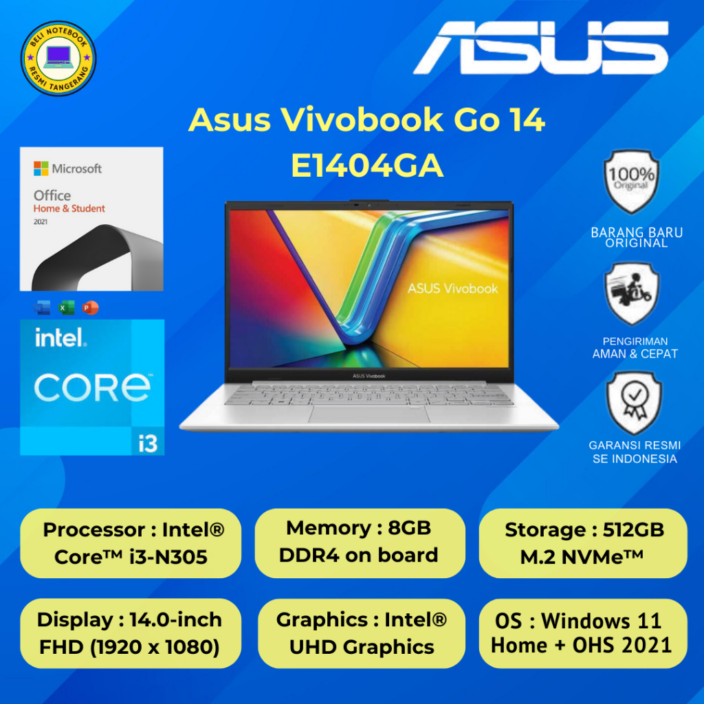 Asus Vivobook Go 14 E1404GA FHD351 FHD352 FHD353 /Core i3-N305/8GB/512GB SSD/14″ FHD/Win 11 Home+OHS
