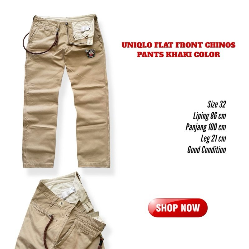 Uniqlo flat front khaki color chinos long pants second