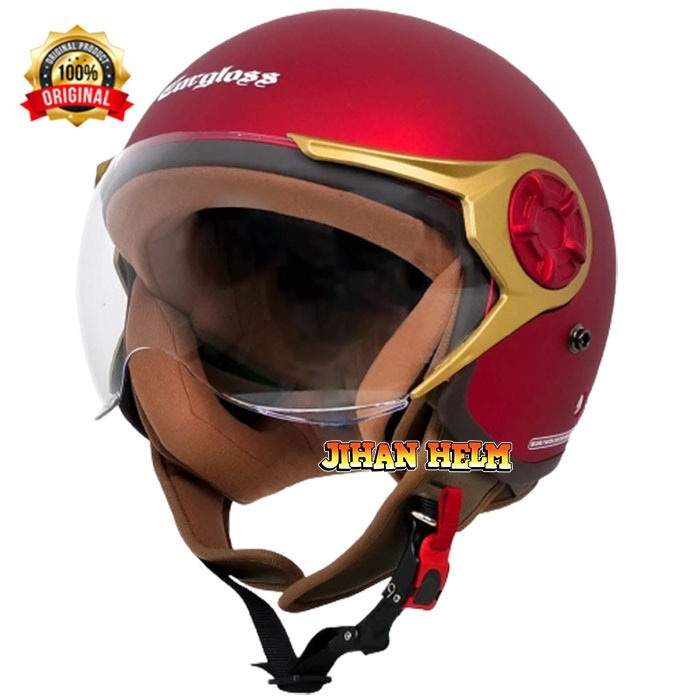 Promo Helm Hijab Cargloss Wanita Original / Helm Half Face Dewasa Cargloss Yrh Maroon Doff Sni