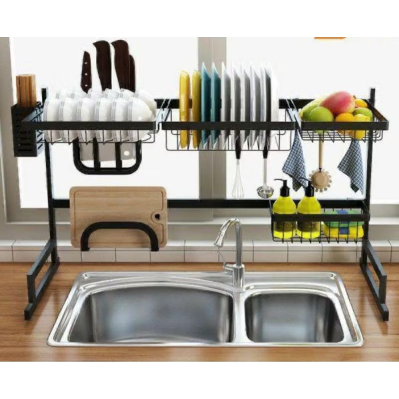 RAK PIRING 2 SUSUN WASTAFEL HITAM ANTI KARAT SERBAGUNA