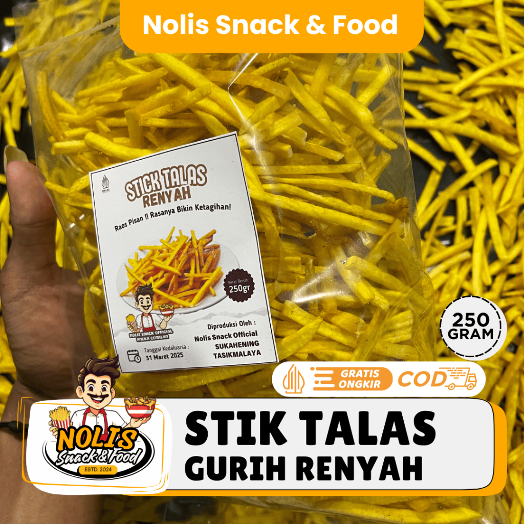 

250gr - Stik Talas Gurih Renyah / Keripik Stik Tales Rasa ORI Gurih Original / Makanan Ringan