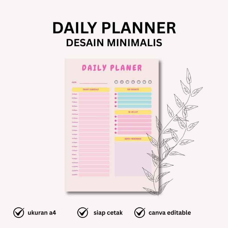 

daily planner modern format canva & PDF, tanpa ongkir, kirim instan