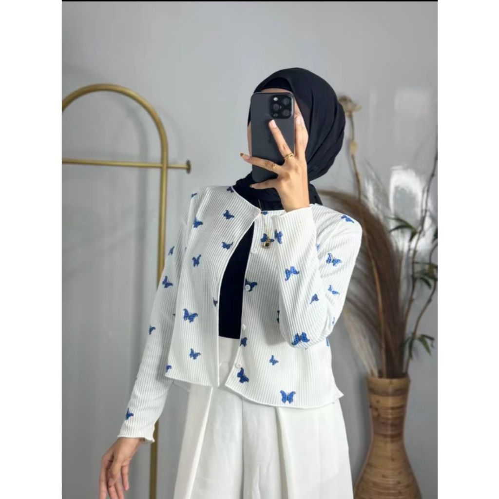 SOORA_ID - CARDIGAN CROP PREMIUM KHUSUS PUTIH / CARDIGAN CROP BAHAN WAFFLE PREMIUM ATASAN WANITA