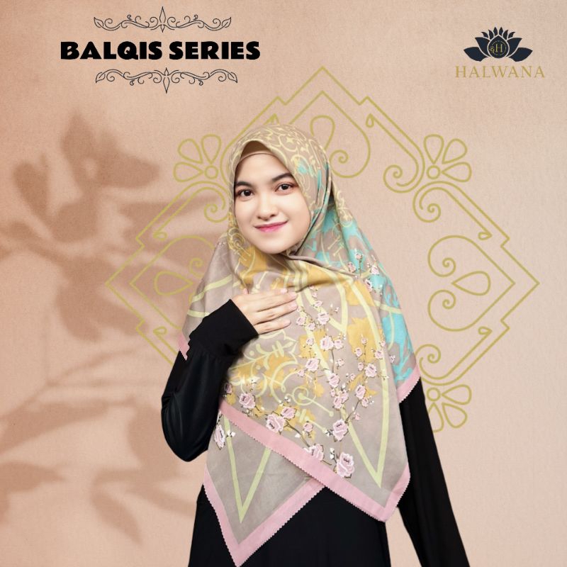 HALWANA - Balqis Series Jilbab Motif Cantik Kerudung Segi Empat Hijab Scraf Bahan Voal Muslim Wanita