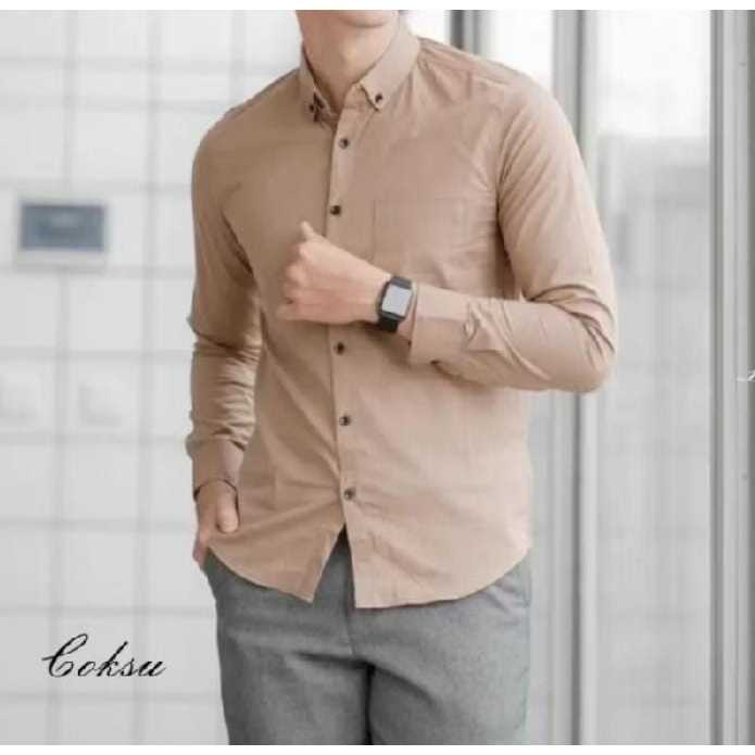 TERMURAH KEMEJA KERJA PRIA POLOS LENGAN PANJANG JUMBO SLIMFIT PREMIUM DISTRO ATASAN HEM COWOK HITAM