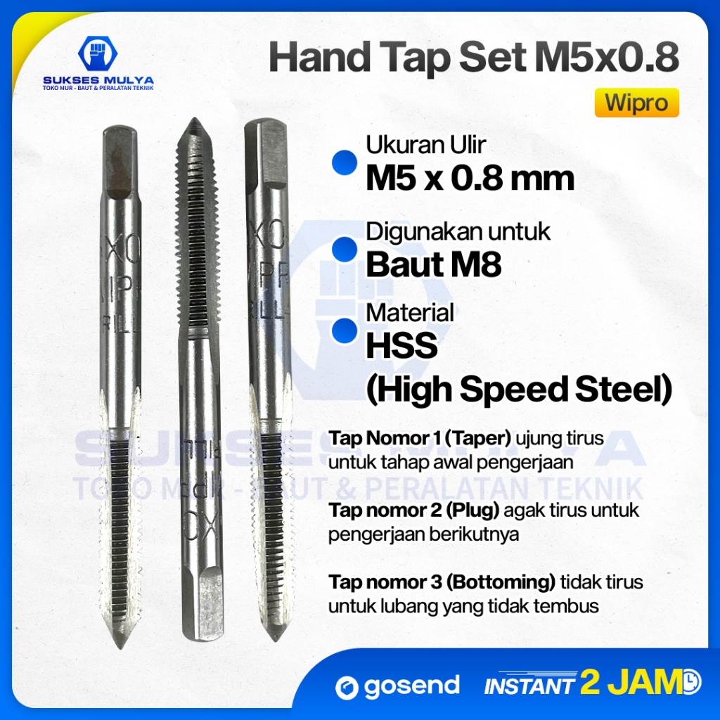 hand tap wipro m5 x 0.8 hand tap set