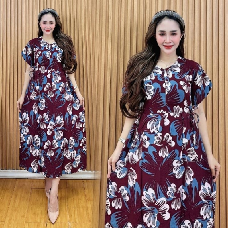 DASTER RAYON  LD 110  TALI KANAN KIRI MODEL CIBI CHIBI MOTIF BUNGA / DASTER JUMBO BUSUI FRIENDLY / D