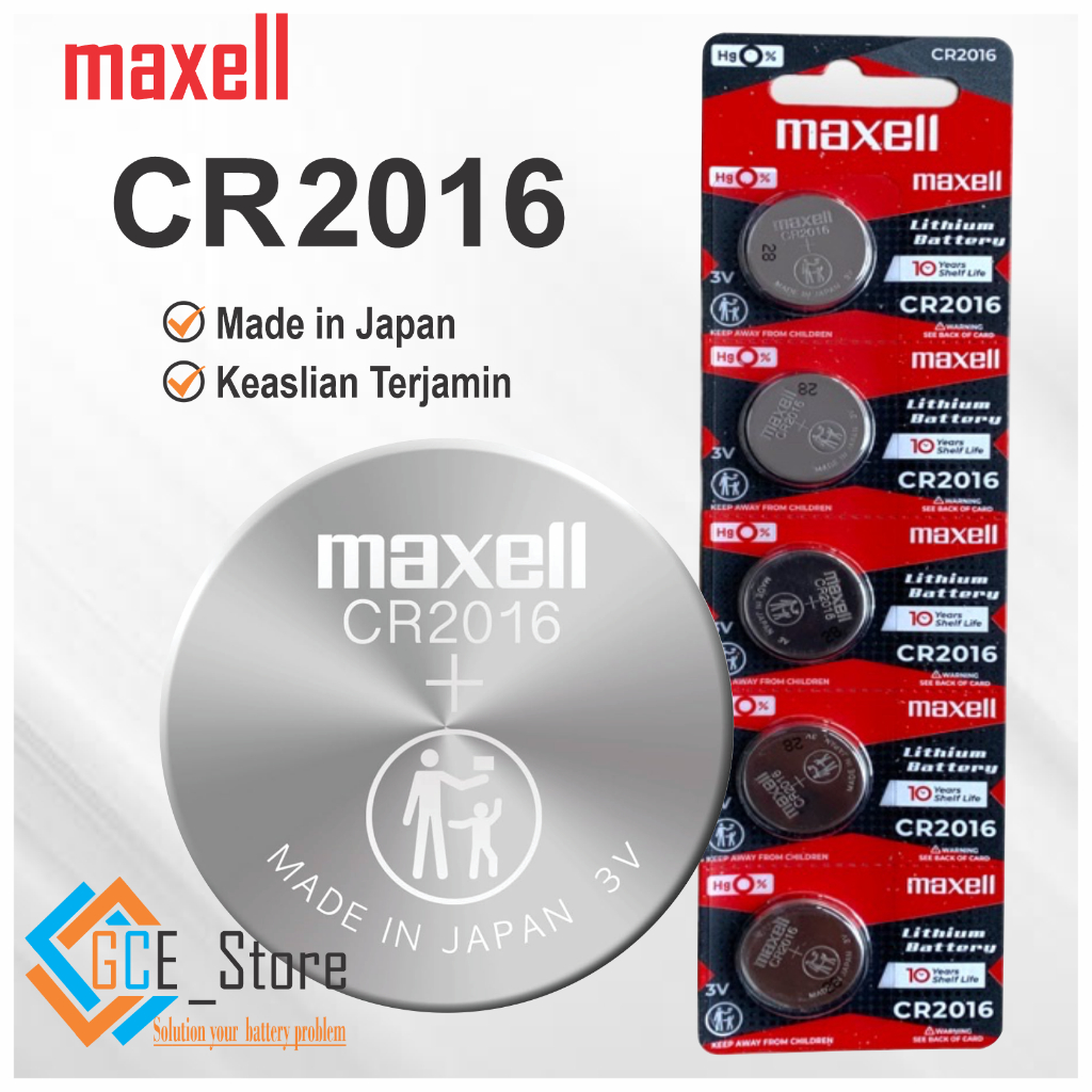 Baterai Maxell CR2016 3Volt Original 100% Made In Japan Batre CR 2016 Maxell Satuan dan Perlembar