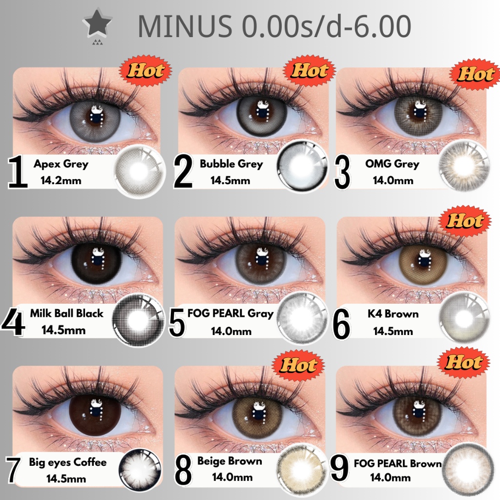 [0.00~-6.00] Colorvista Softlens Minus 14.5mm Hot Seri Soflen Minus Soflens Grey Softlens Brown