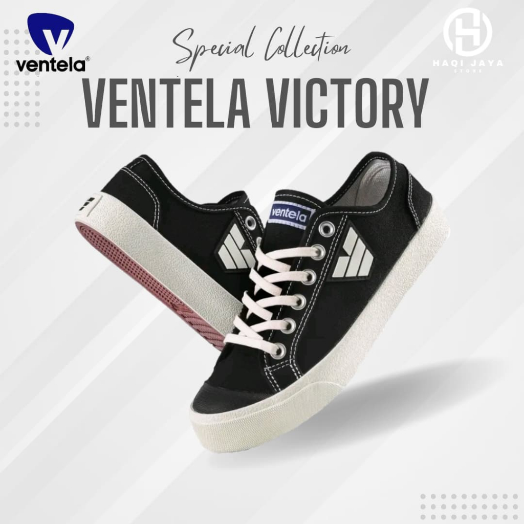 Ventela Victory Black Polos Pria Wanita - Sepatu Sneaker Pria Wanita Unisex Sepatu Sekolah Hitam Put