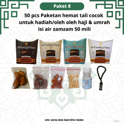 

paketan hemat tasbih+chandni tali 50 pcs untuk oleh oleh haji dan umroh (isi air zamzam 50 ml)